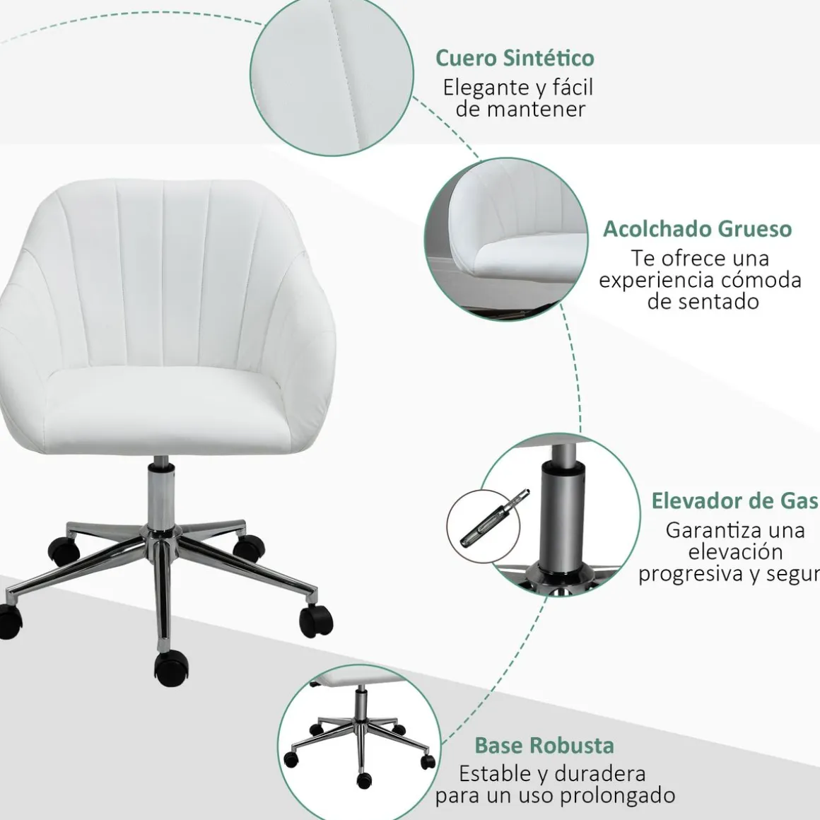 Silla de escritorio Keld Vinsetto altura ajustable blanco 79-89x60x59 cm