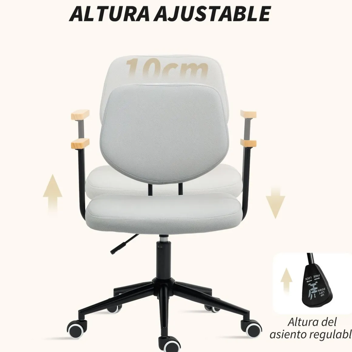 Silla de escritorio Office Homcom altura ajustable gris 84-94x59x55 cm