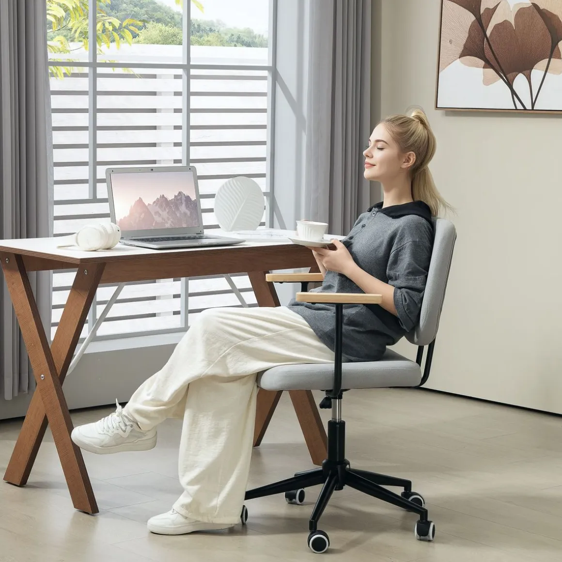 Silla de escritorio Office Homcom altura ajustable gris 84-94x59x55 cm