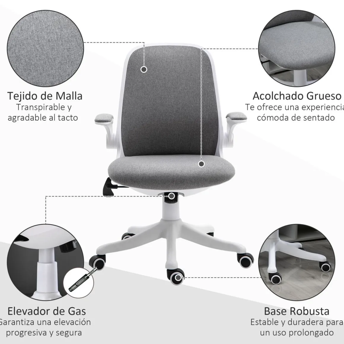Silla de escritorio Ozono Vinsetto basculante con altura ajustable 94-104x62,5x60 cm