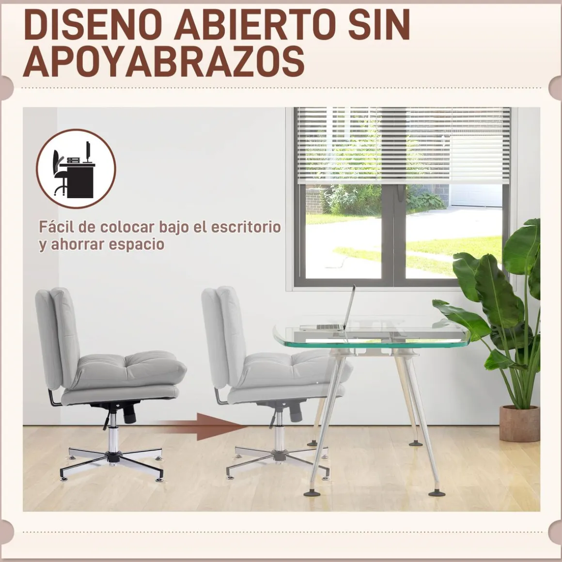 Silla de escritorio Pirineos Homcom basculante altura ajustable gris 84-94x65x65 cm