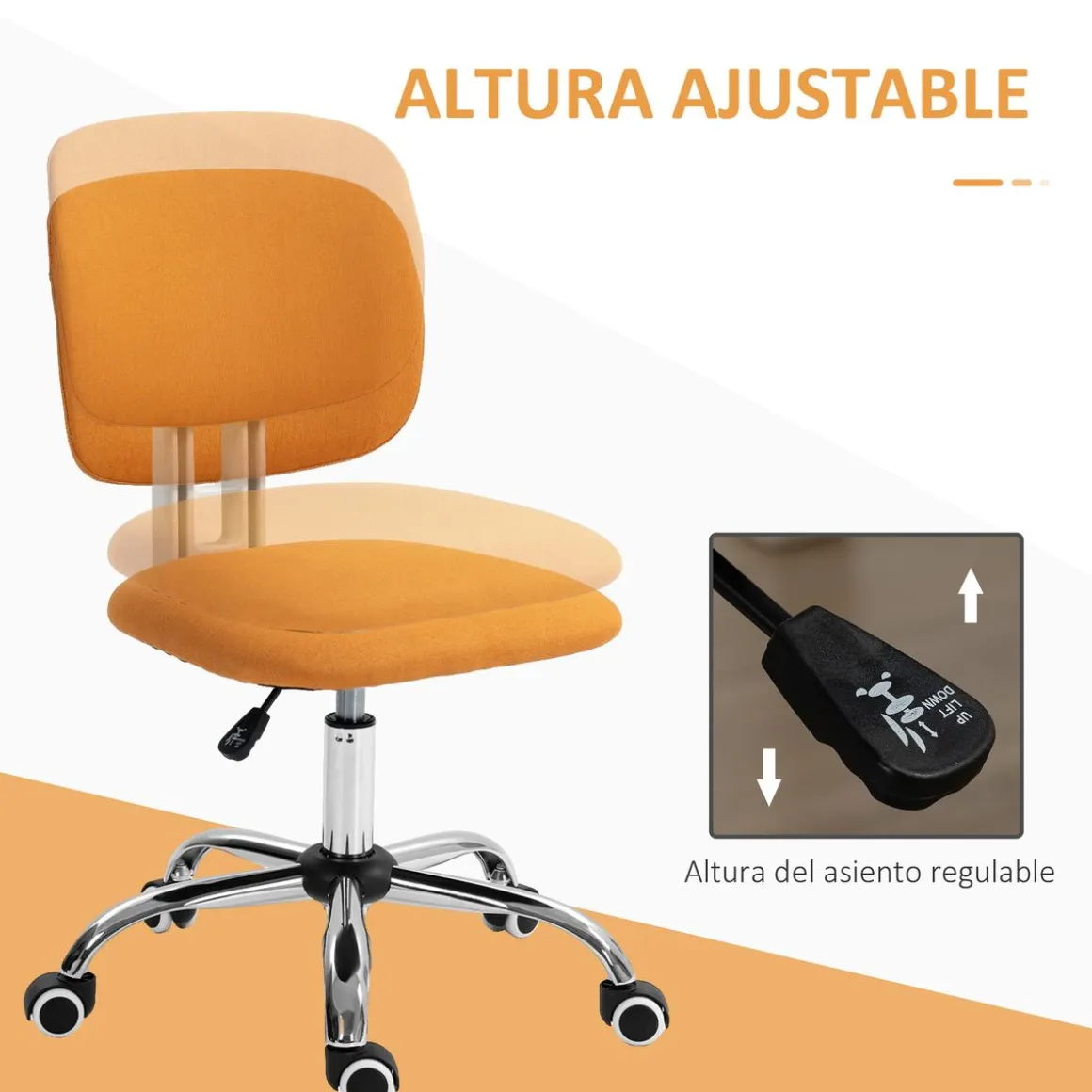 Silla de escritorio Sunny Vinsetto giratoria altura regulable naranja 80-90x48x53 cm