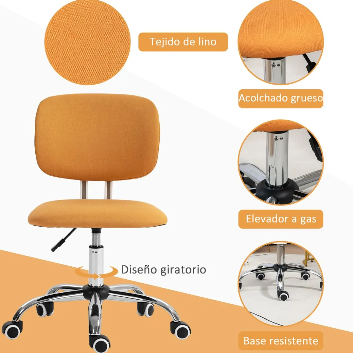 Silla de escritorio Sunny Vinsetto giratoria altura regulable naranja 80-90x48x53 cm