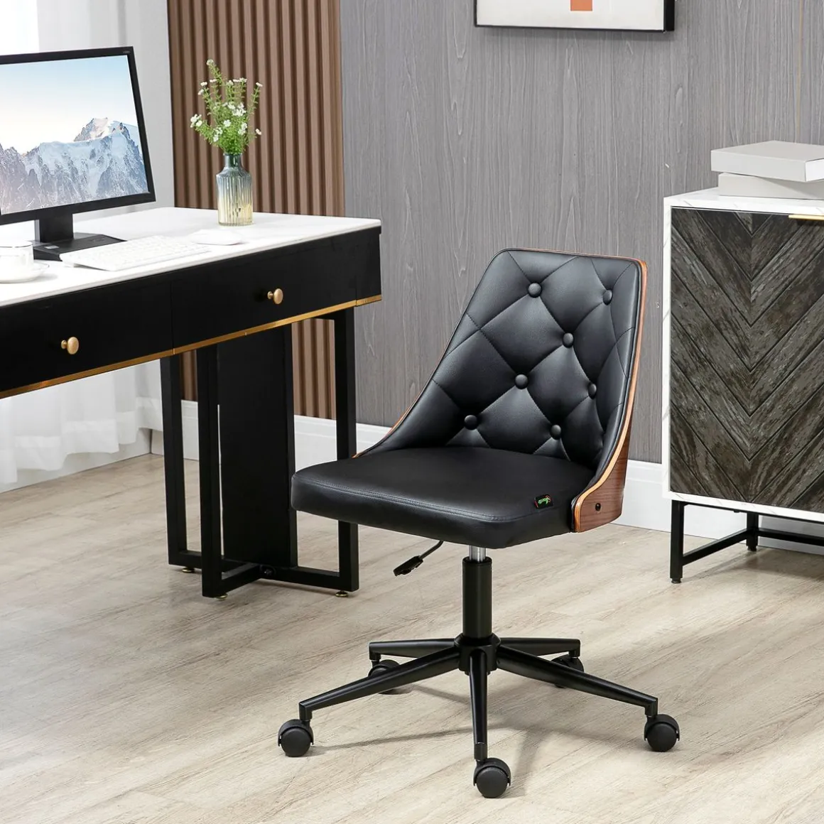 Silla de escritorio Tulipán Vinsetto basculante altura regulable negro/marrón 77-87x53x62 cm