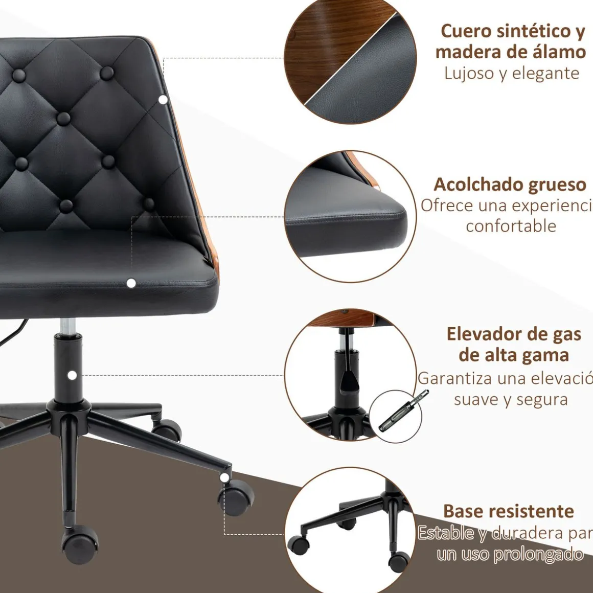 Silla de escritorio Tulipán Vinsetto basculante altura regulable negro/marrón 77-87x53x62 cm