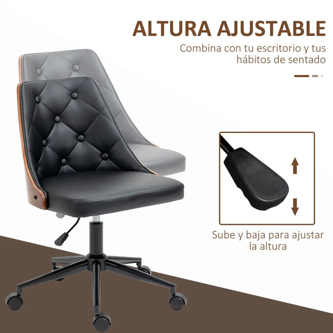 Silla de escritorio Tulipán Vinsetto basculante altura regulable negro/marrón 77-87x53x62 cm