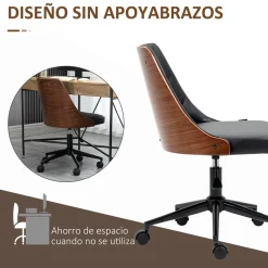 Silla de escritorio Tulipán Vinsetto basculante altura regulable negro/marrón 77-87x53x62 cm