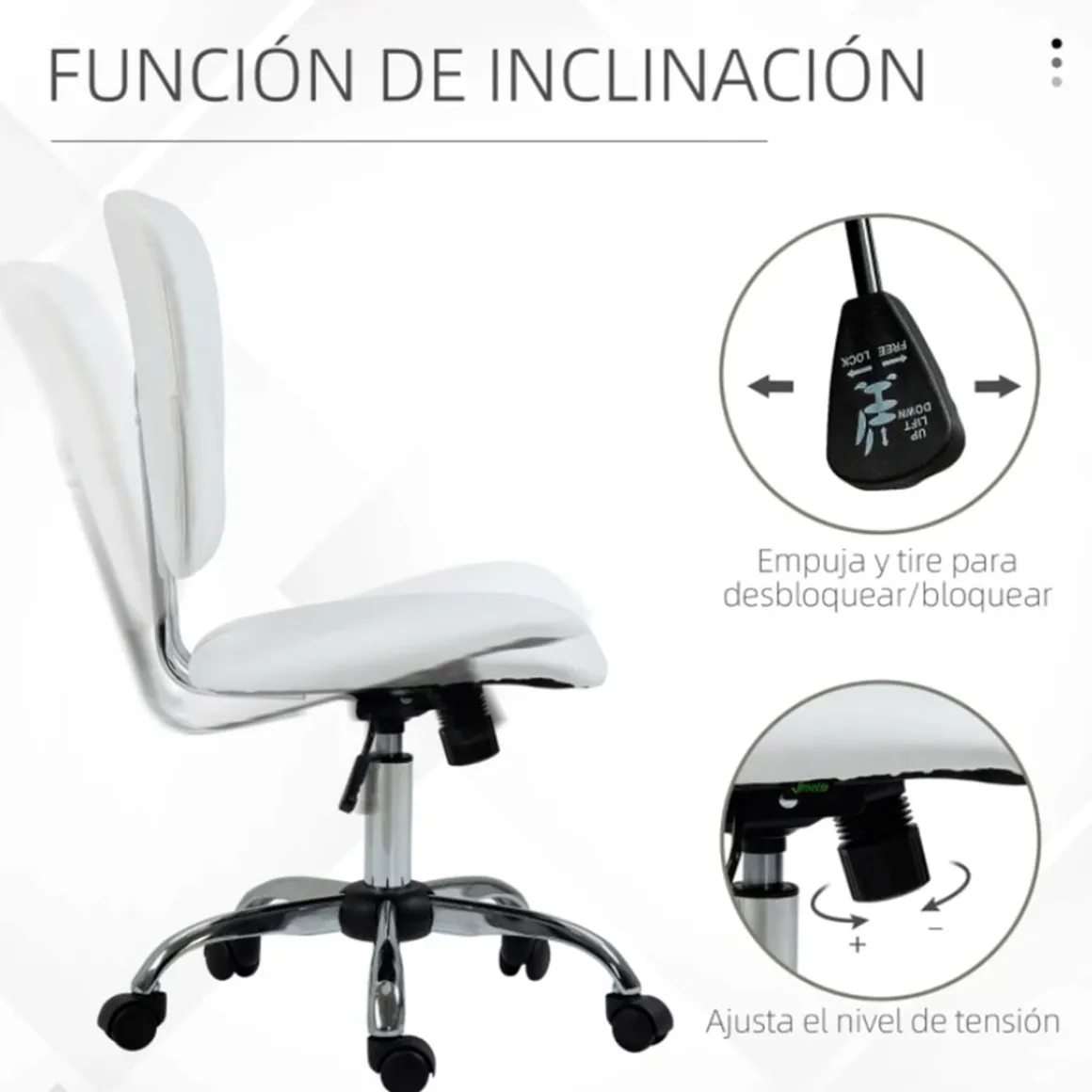 Silla de escritorio Vinsetto altura ajustable basculante con ruedas 87,5/96,5x50x54 cm
