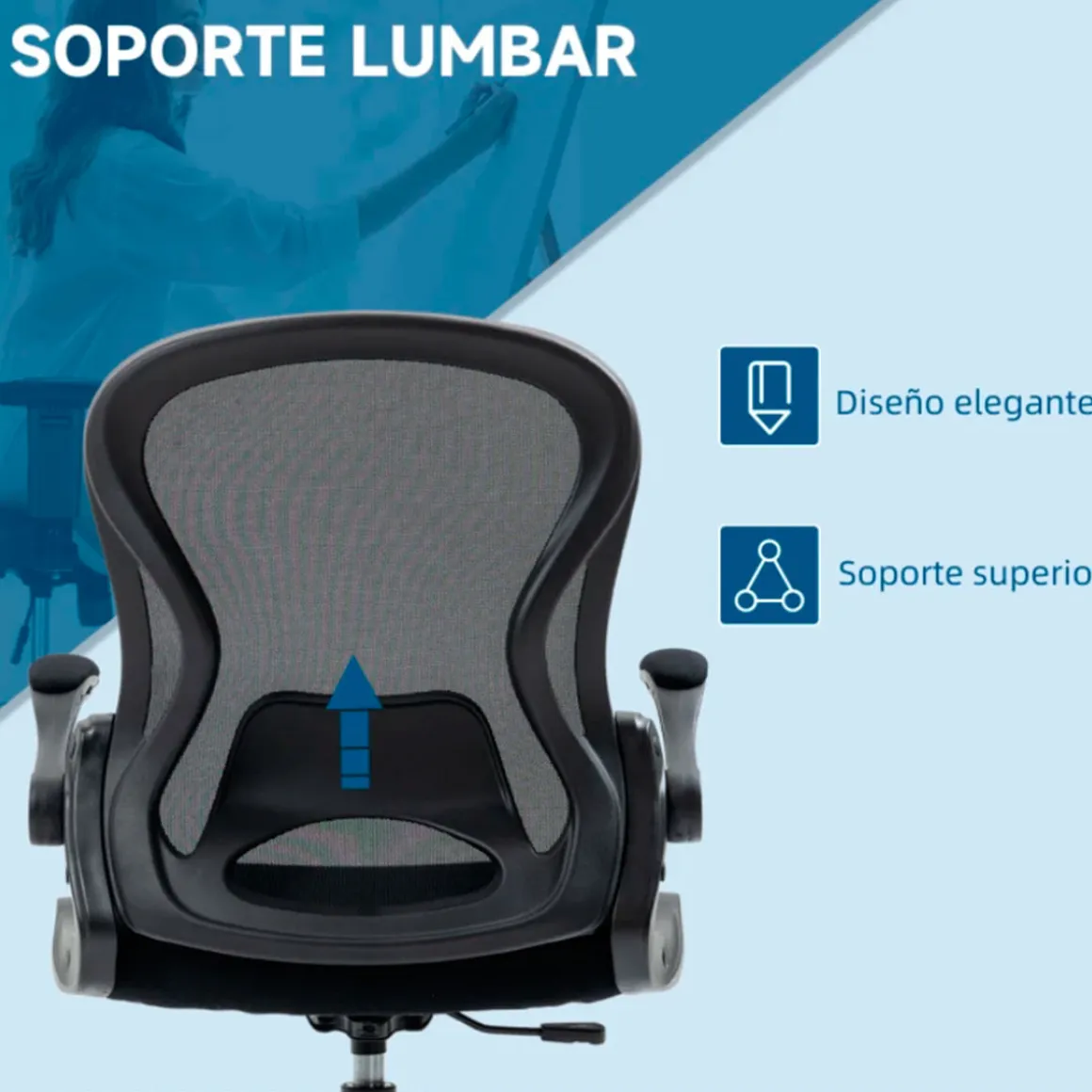 Silla de escritorio Vinsetto giratoria con soporte lumbar + reposapiés + reposabrazos negro 102-122x59x65 cm
