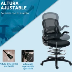 Silla de escritorio Vinsetto giratoria con soporte lumbar + reposapiés + reposabrazos negro 102-122x59x65 cm