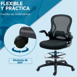 Silla de escritorio Vinsetto giratoria con soporte lumbar + reposapiés + reposabrazos negro 102-122x59x65 cm