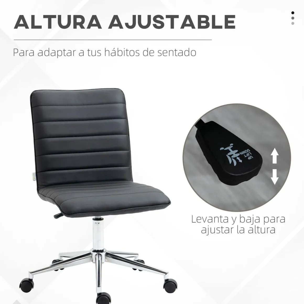 Silla de escritorio Violeta Vinsetto altura ajustable ergonómica blanco/negro 76,5-86,5x57x47 cm