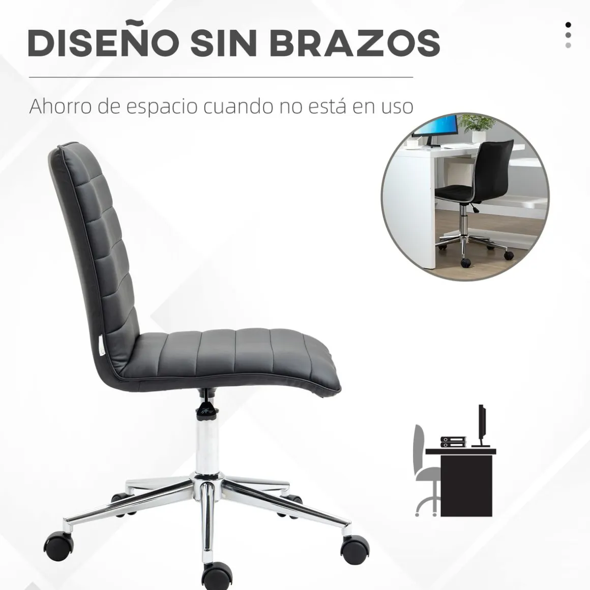 Silla de escritorio Violeta Vinsetto altura ajustable ergonómica blanco/negro 76,5-86,5x57x47 cm