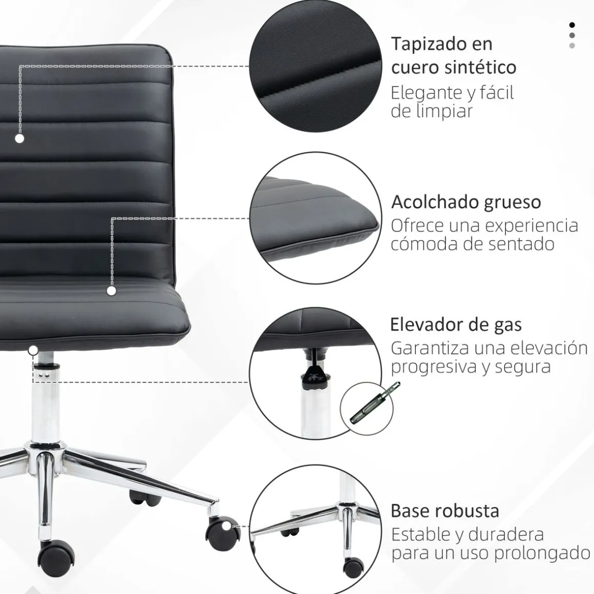 Silla de escritorio Violeta Vinsetto altura ajustable ergonómica blanco/negro 76,5-86,5x57x47 cm