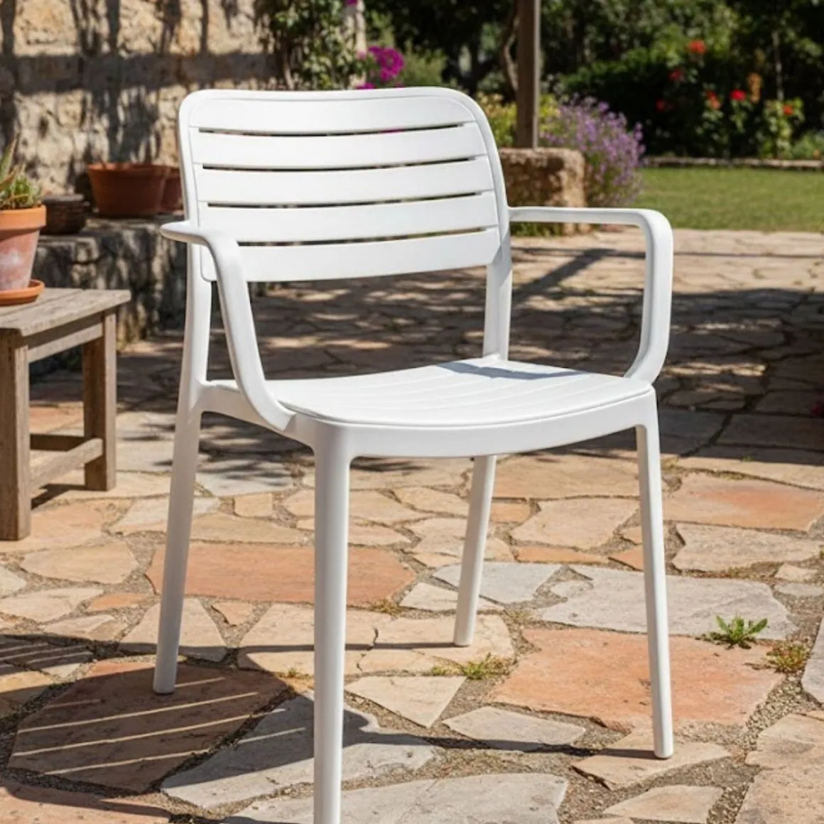 Silla de exterior Calpe blanco/natural 80,5x53,5x41 cm