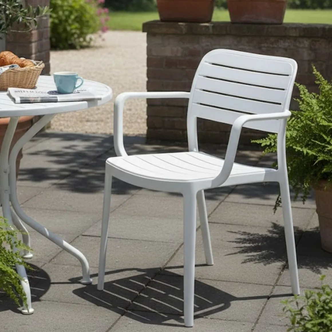 Silla de exterior Calpe blanco/natural 80,5x53,5x41 cm