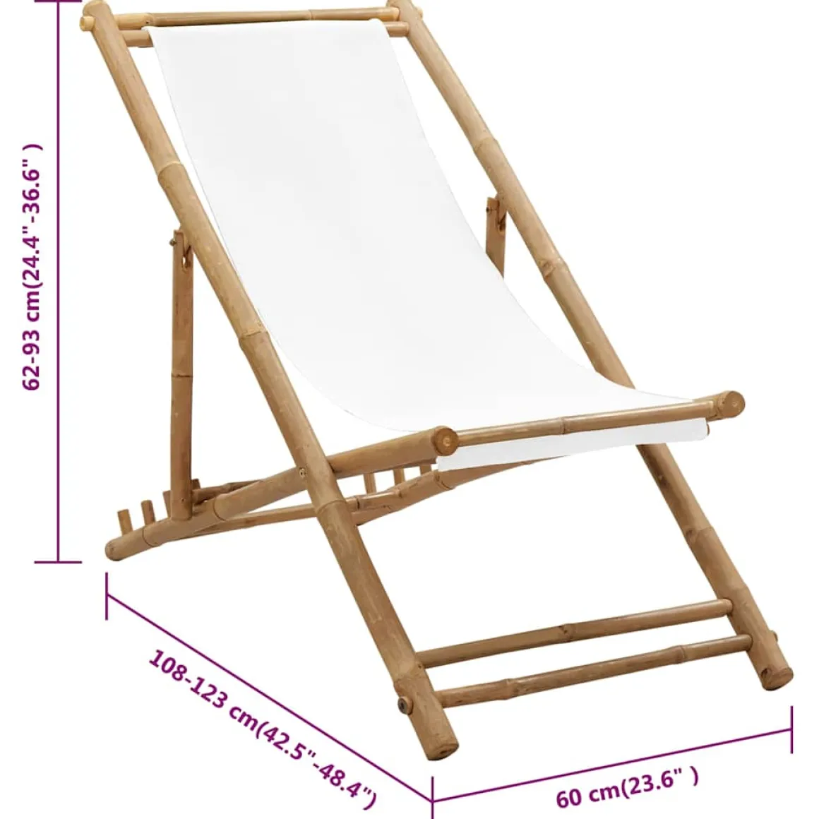 Silla de exterior Panda ajustable en 4 posiciones natural/blanco 62-93x60x108-123 cm