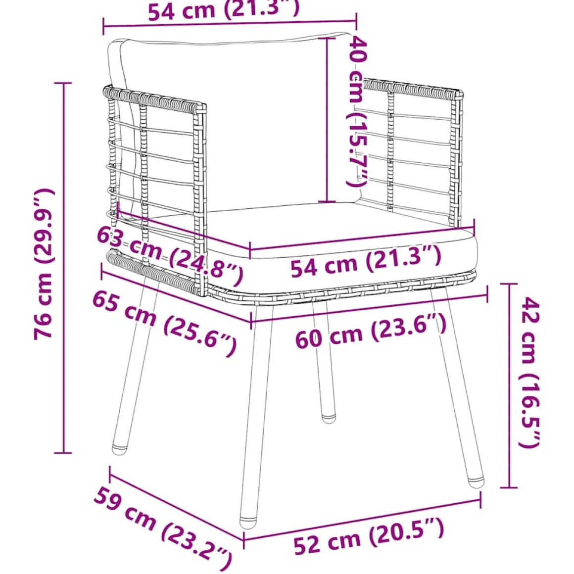 Silla de jardín Karina 2 cojines + reposabrazos 76x60x65 cm