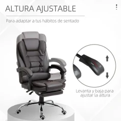 Silla de oficina Adar Homcom con reposapiés reclinable marrón oscuro 109-117x64,5x69 cm