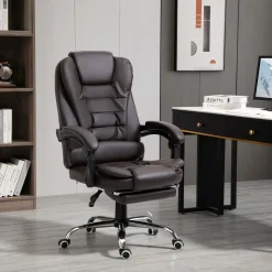 Silla de oficina Adar Homcom con reposapiés reclinable marrón oscuro 109-117x64,5x69 cm