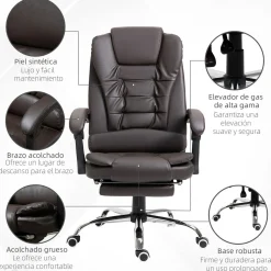 Silla de oficina Adar Homcom con reposapiés reclinable marrón oscuro 109-117x64,5x69 cm