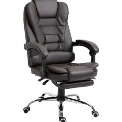 Silla de oficina Adar Homcom con reposapiés reclinable marrón oscuro 109-117x64,5x69 cm