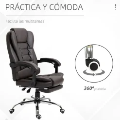 Silla de oficina Adar Homcom con reposapiés reclinable marrón oscuro 109-117x64,5x69 cm