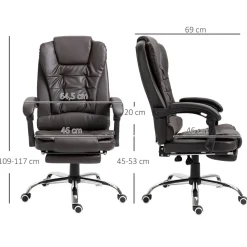 Silla de oficina Adar Homcom con reposapiés reclinable marrón oscuro 109-117x64,5x69 cm