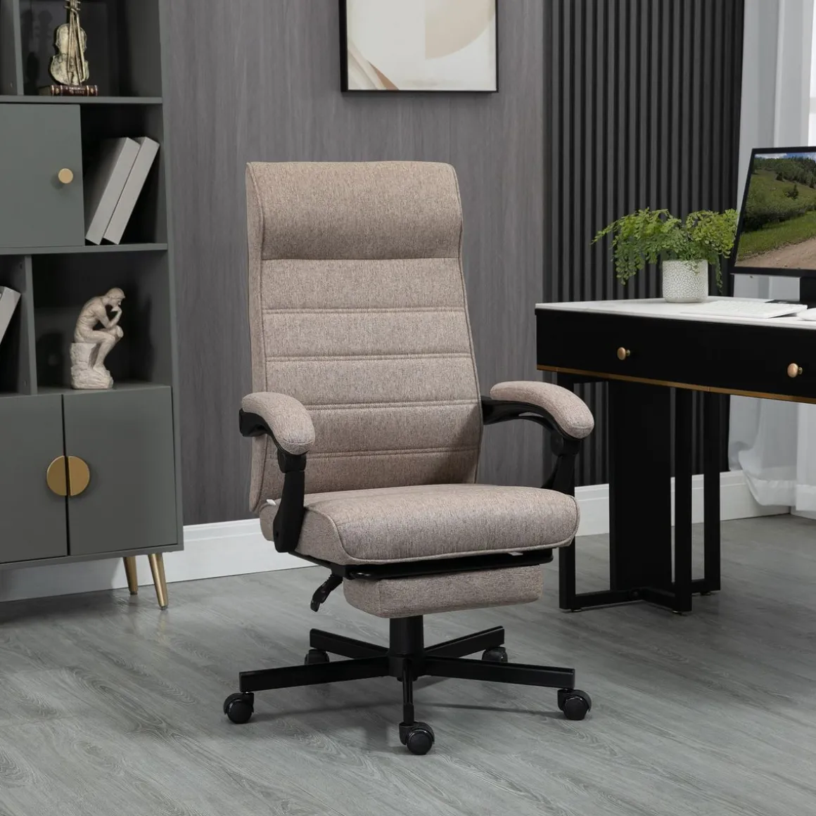 Silla de oficina Albahaca Vinsetto reclinable altura ajustable + reposapiés marrón 106-114x67x68 cm