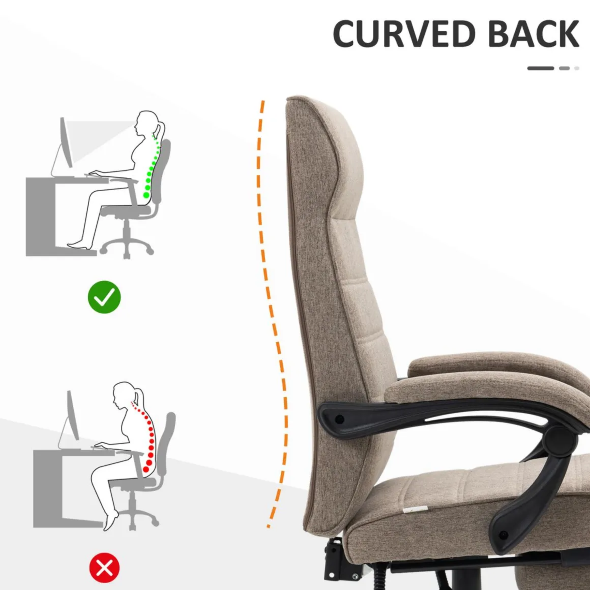 Silla de oficina Albahaca Vinsetto reclinable altura ajustable + reposapiés marrón 106-114x67x68 cm