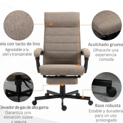 Silla de oficina Albahaca Vinsetto reclinable altura ajustable + reposapiés marrón 106-114x67x68 cm