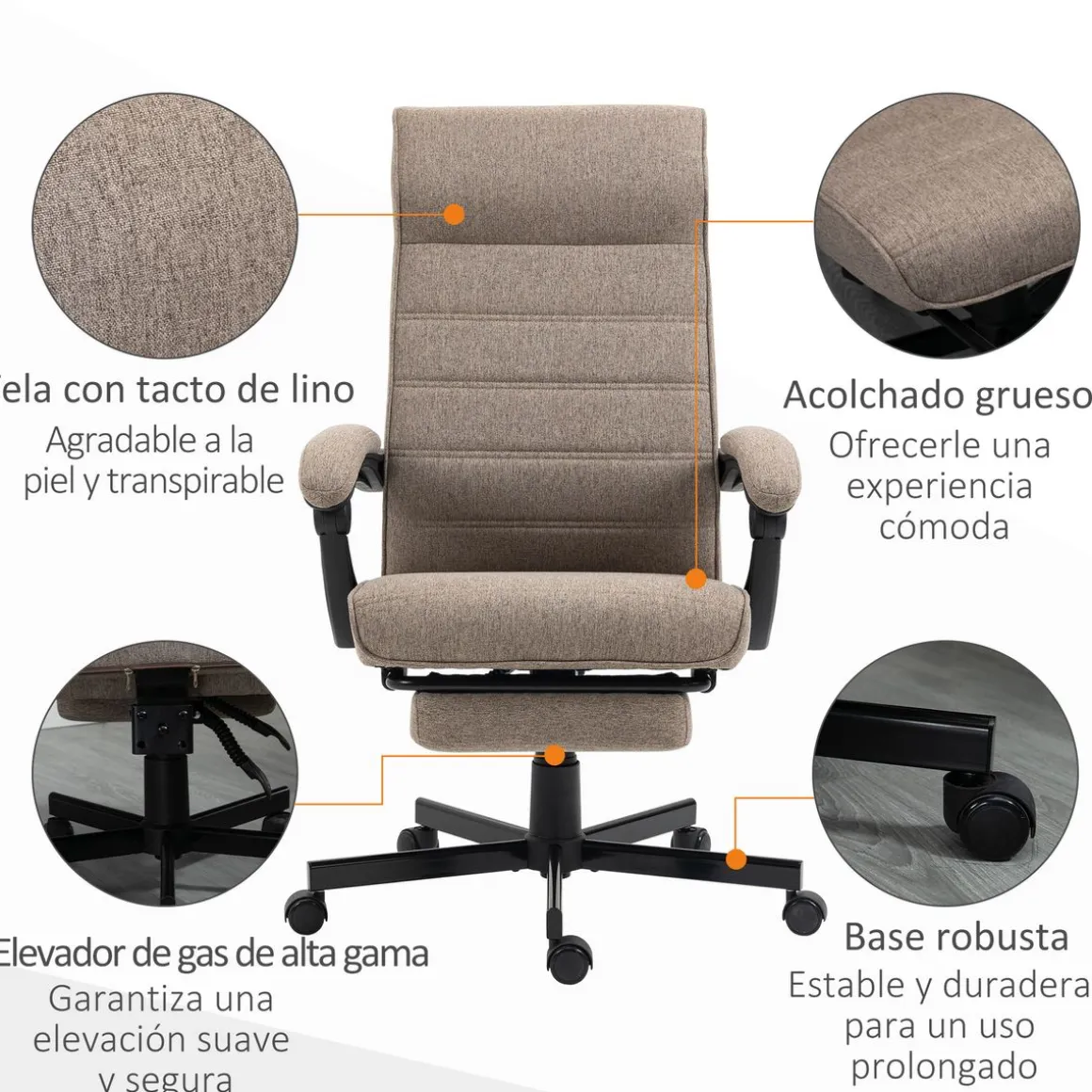 Silla de oficina Albahaca Vinsetto reclinable altura ajustable + reposapiés marrón 106-114x67x68 cm