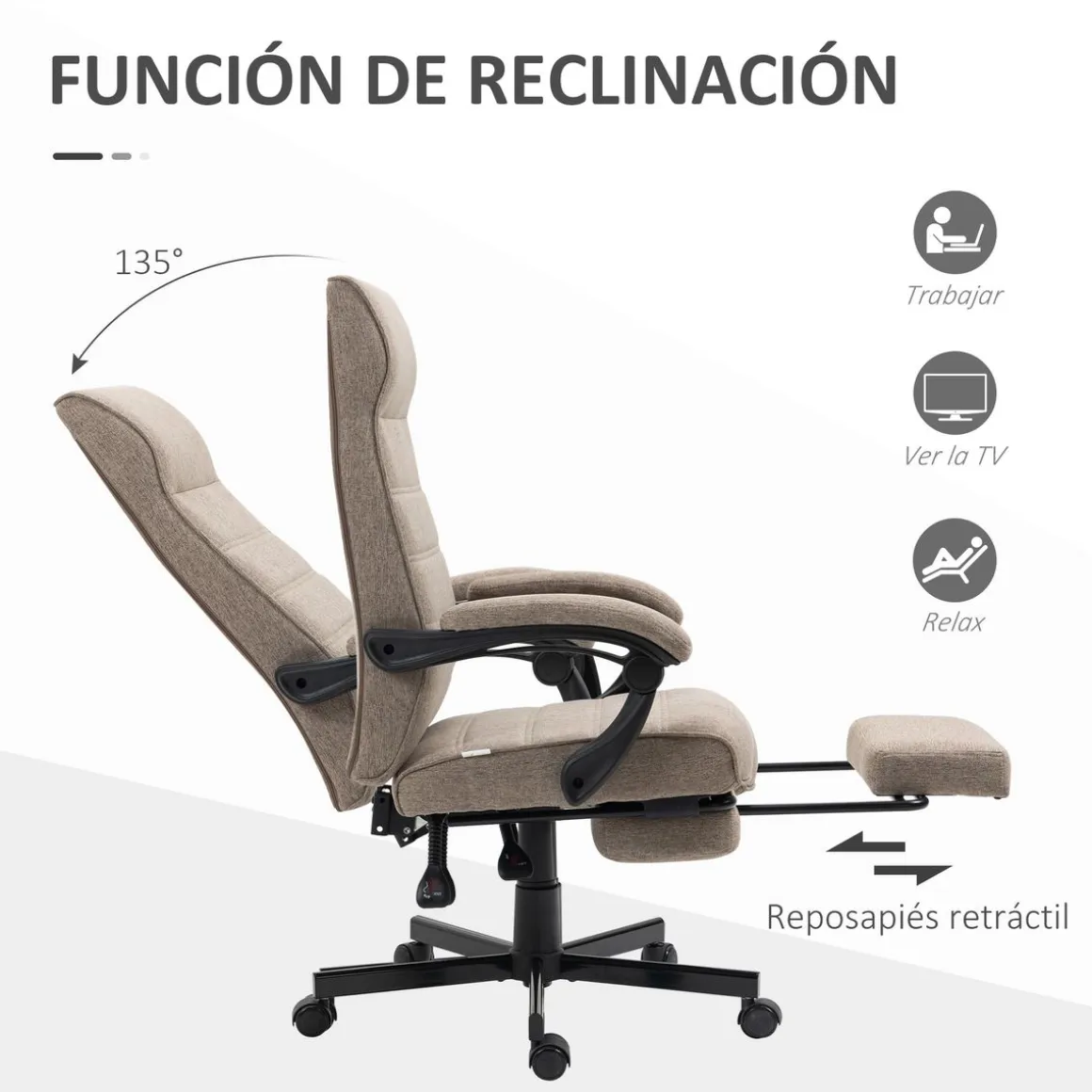 Silla de oficina Albahaca Vinsetto reclinable altura ajustable + reposapiés marrón 106-114x67x68 cm