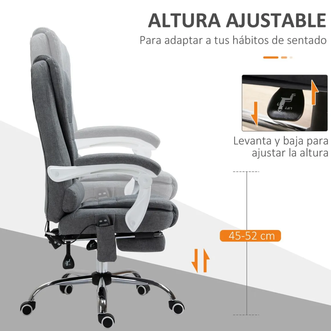 Silla de oficina Altea Vinsetto reclinable + altura regulable con 6 puntos de masaje 113-121x68,5x68,5 cm
