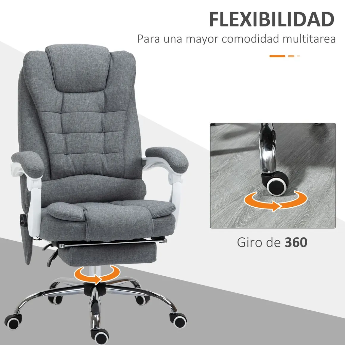 Silla de oficina Altea Vinsetto reclinable + altura regulable con 6 puntos de masaje 113-121x68,5x68,5 cm