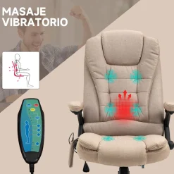 Silla de oficina Arthur Vinsetto altura regulable y función masaje beige 107-116x67x74 cm