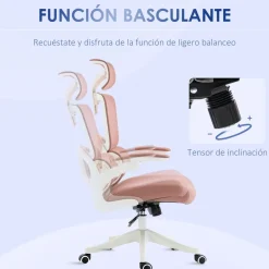 Silla de oficina Asby Vinsetto reposacabezas rosa 120-133x62x58 cm