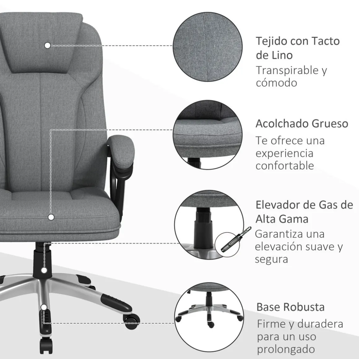 Silla de oficina Azal Vinsetto altura ajustable basculante gris 110-120x66x75 cm