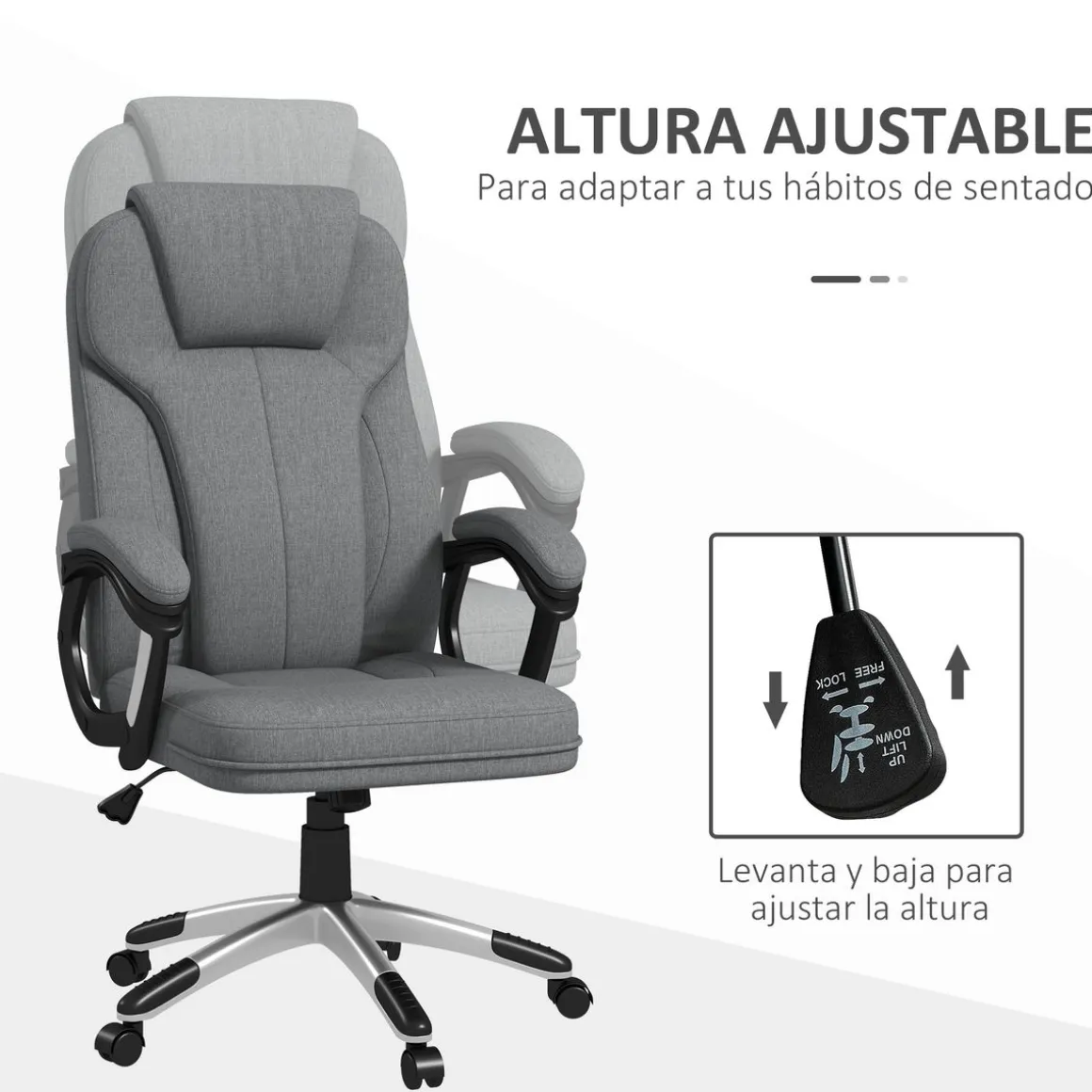 Silla de oficina Azal Vinsetto altura ajustable basculante gris 110-120x66x75 cm