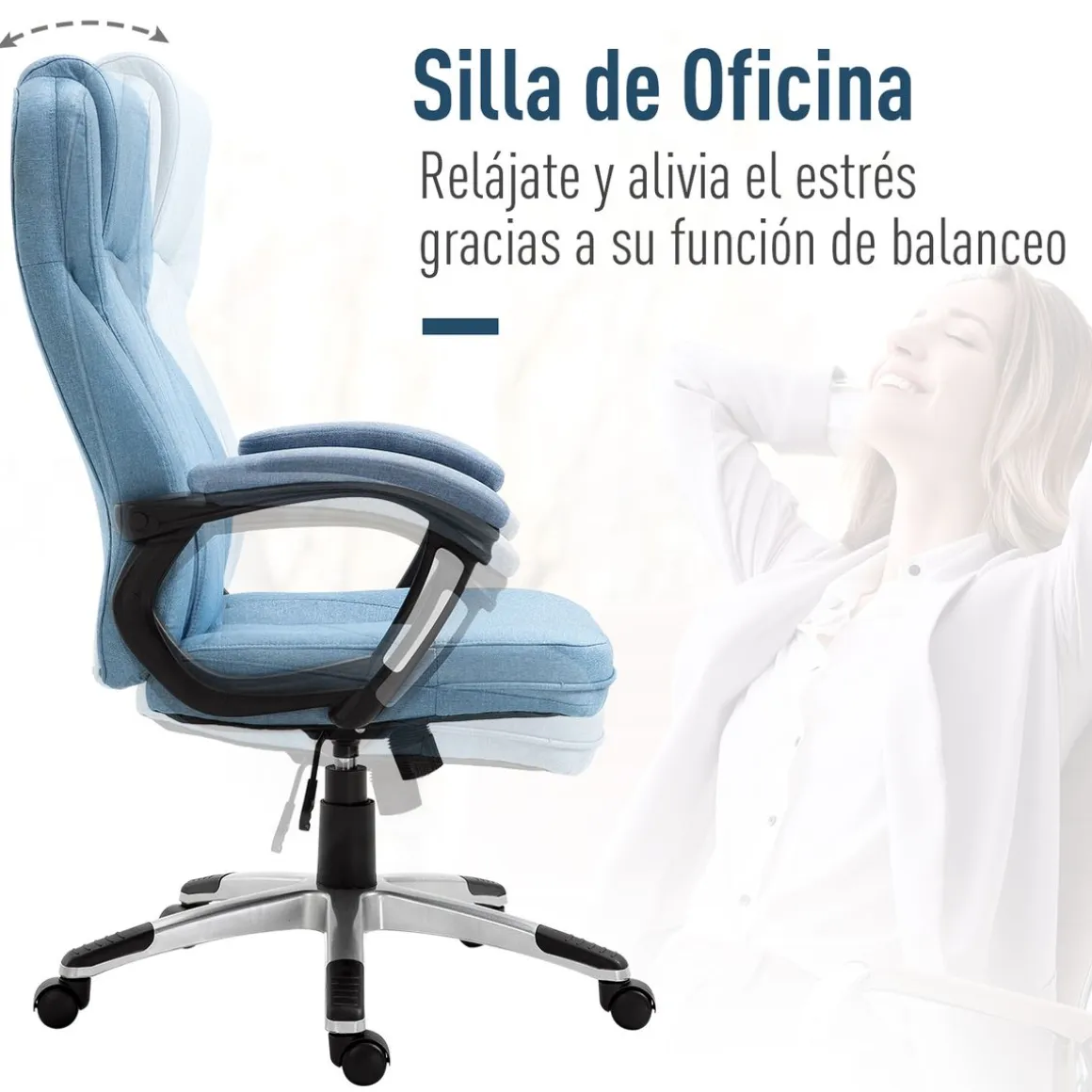 Silla de oficina Benedith Vinsetto respaldo alto con reposabrazos azul 110-120x66x66 cm