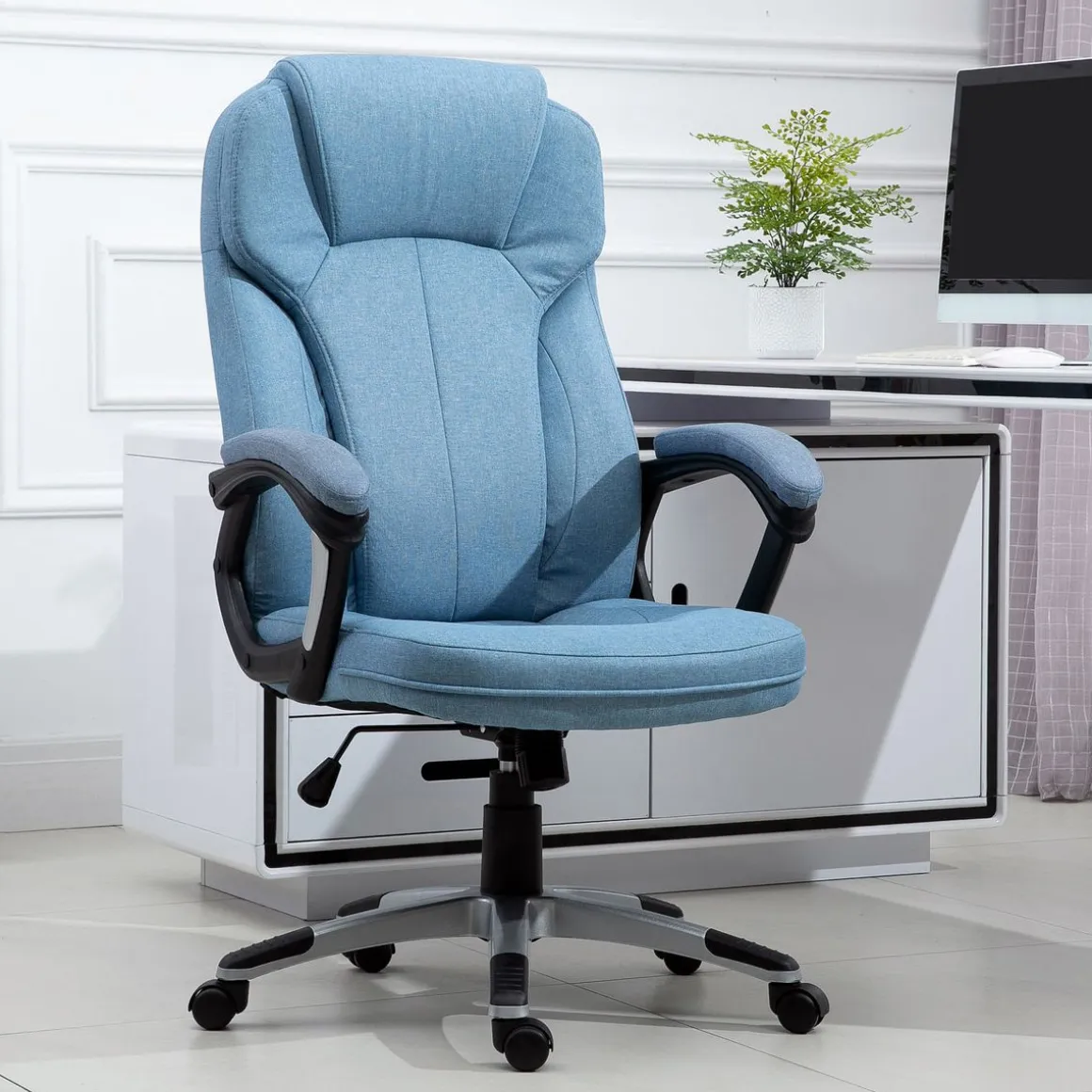 Silla de oficina Benedith Vinsetto respaldo alto con reposabrazos azul 110-120x66x66 cm