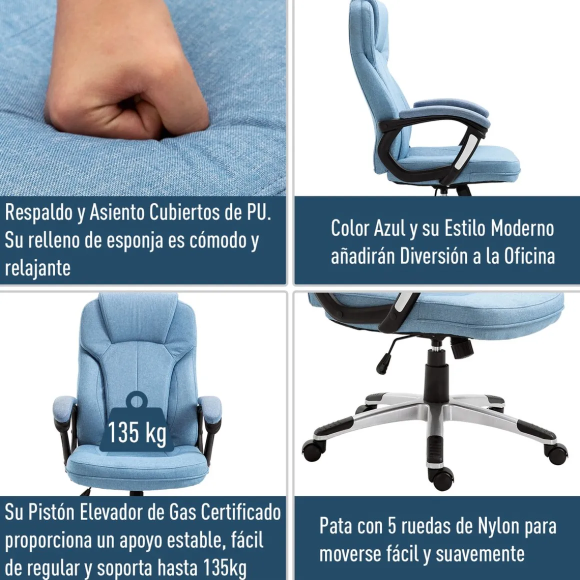 Silla de oficina Benedith Vinsetto respaldo alto con reposabrazos azul 110-120x66x66 cm