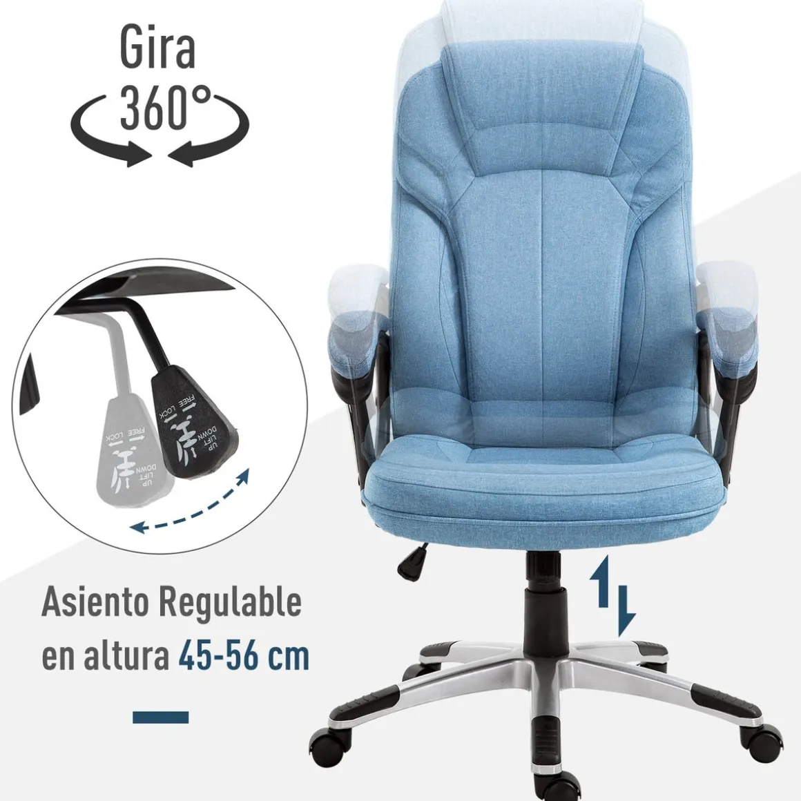 Silla de oficina Benedith Vinsetto respaldo alto con reposabrazos azul 110-120x66x66 cm