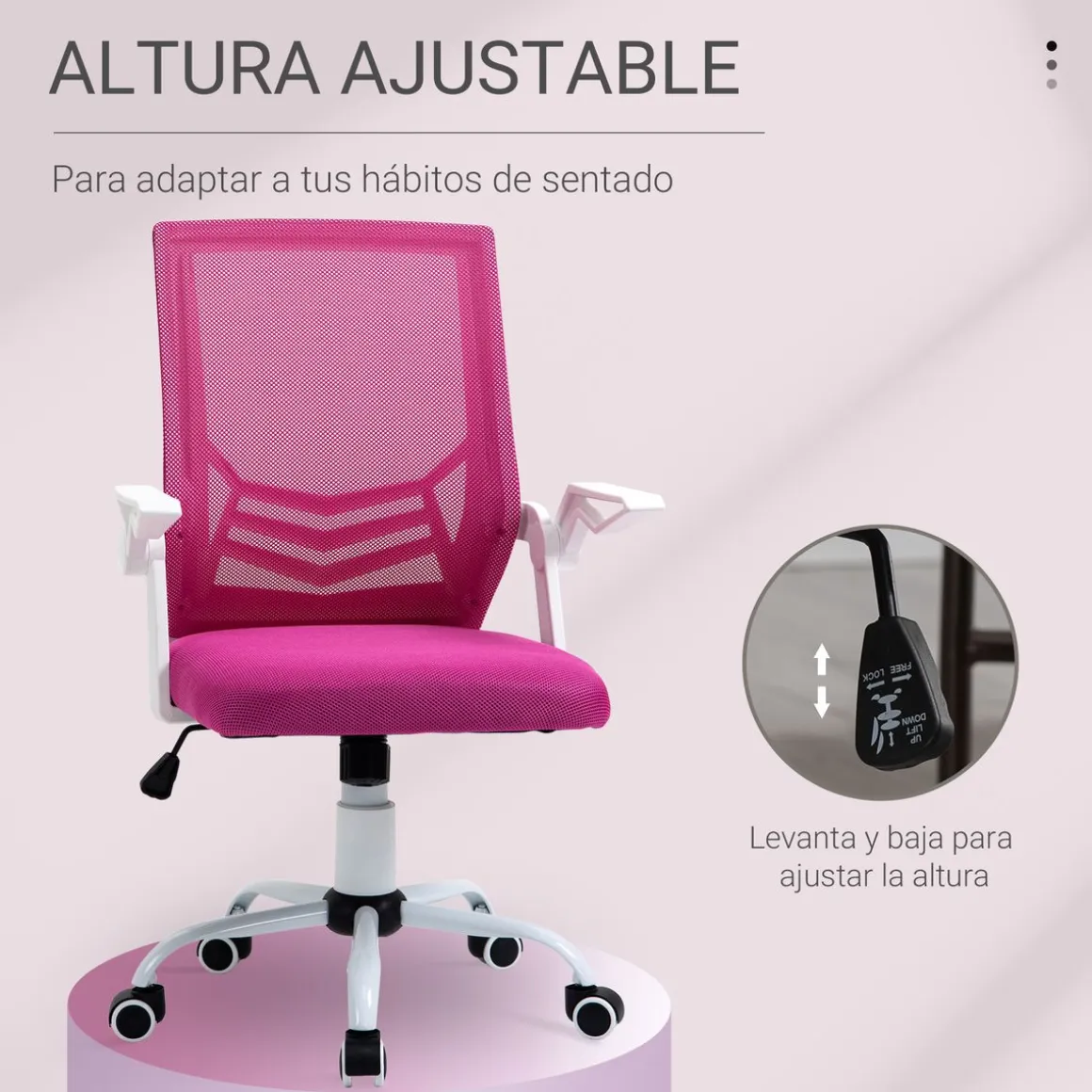 Silla de oficina Broome Vinsetto altura ajustable + reposabrazos abatible 94-104x62,5x55 cm