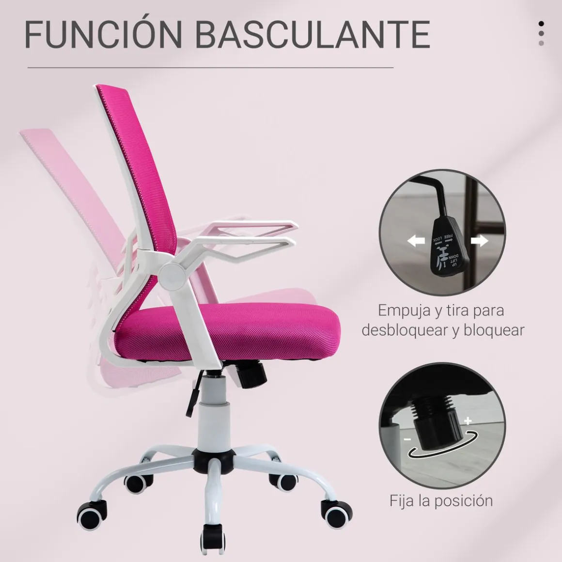 Silla de oficina Broome Vinsetto altura ajustable + reposabrazos abatible 94-104x62,5x55 cm