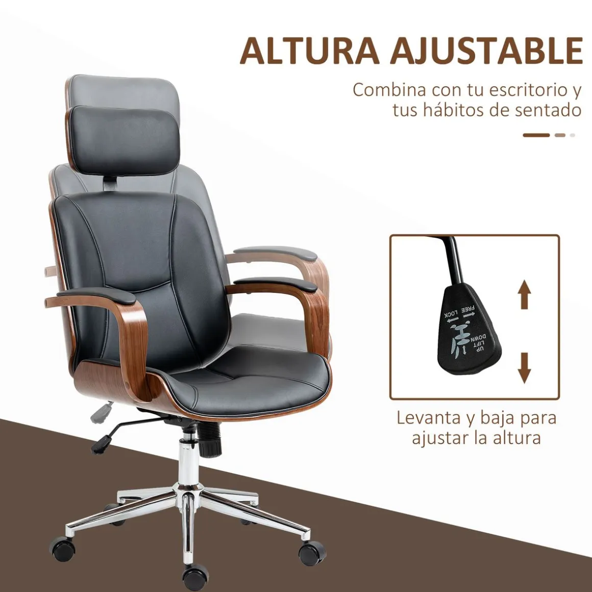 Silla de oficina Cactus Vinsetto basculante + reposacabezas extraíble negro 110-120x62x63 cm