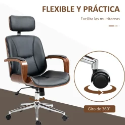 Silla de oficina Cactus Vinsetto basculante + reposacabezas extraíble negro 110-120x62x63 cm