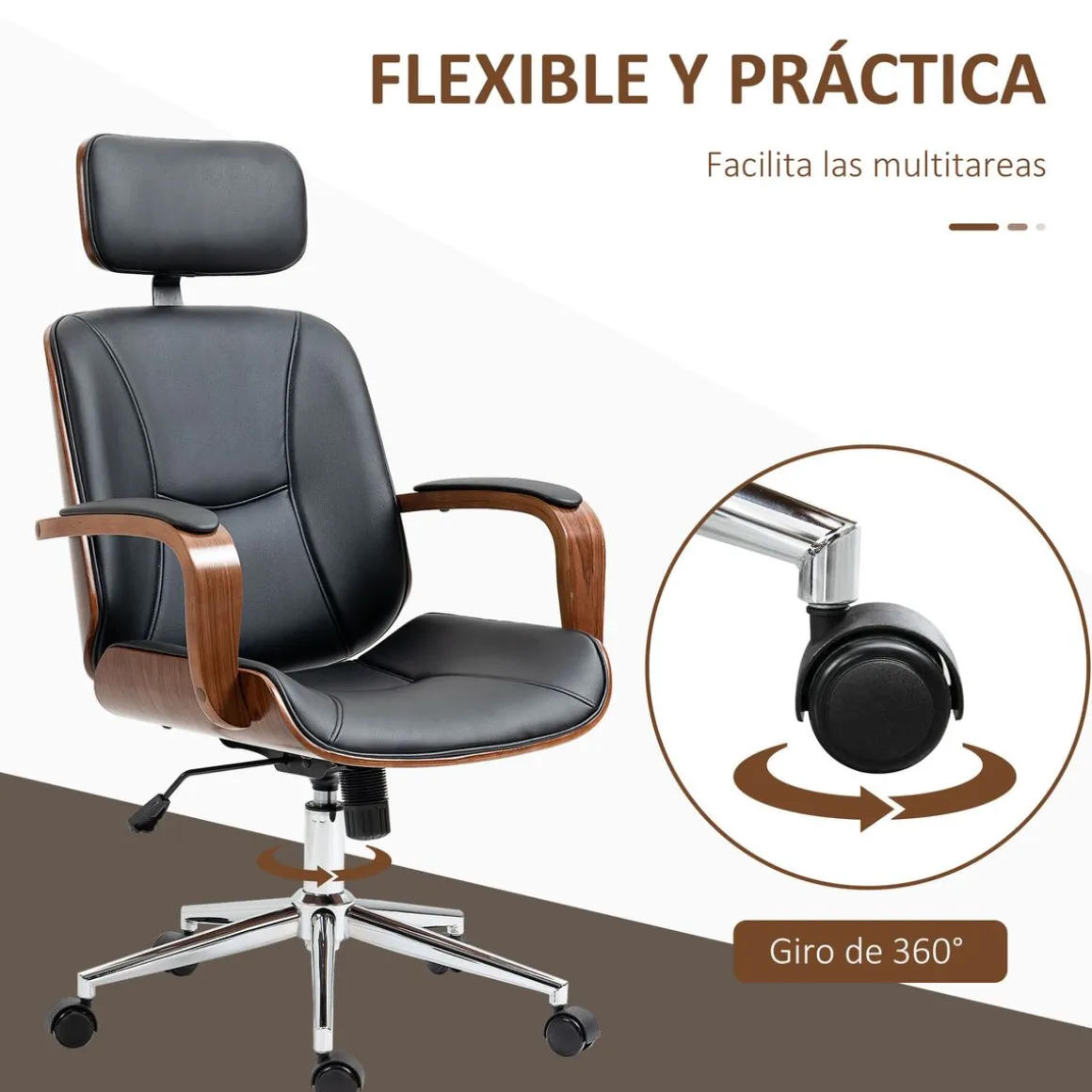 Silla de oficina Cactus Vinsetto basculante + reposacabezas extraíble negro 110-120x62x63 cm