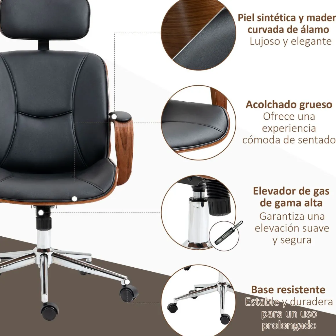 Silla de oficina Cactus Vinsetto basculante + reposacabezas extraíble negro 110-120x62x63 cm