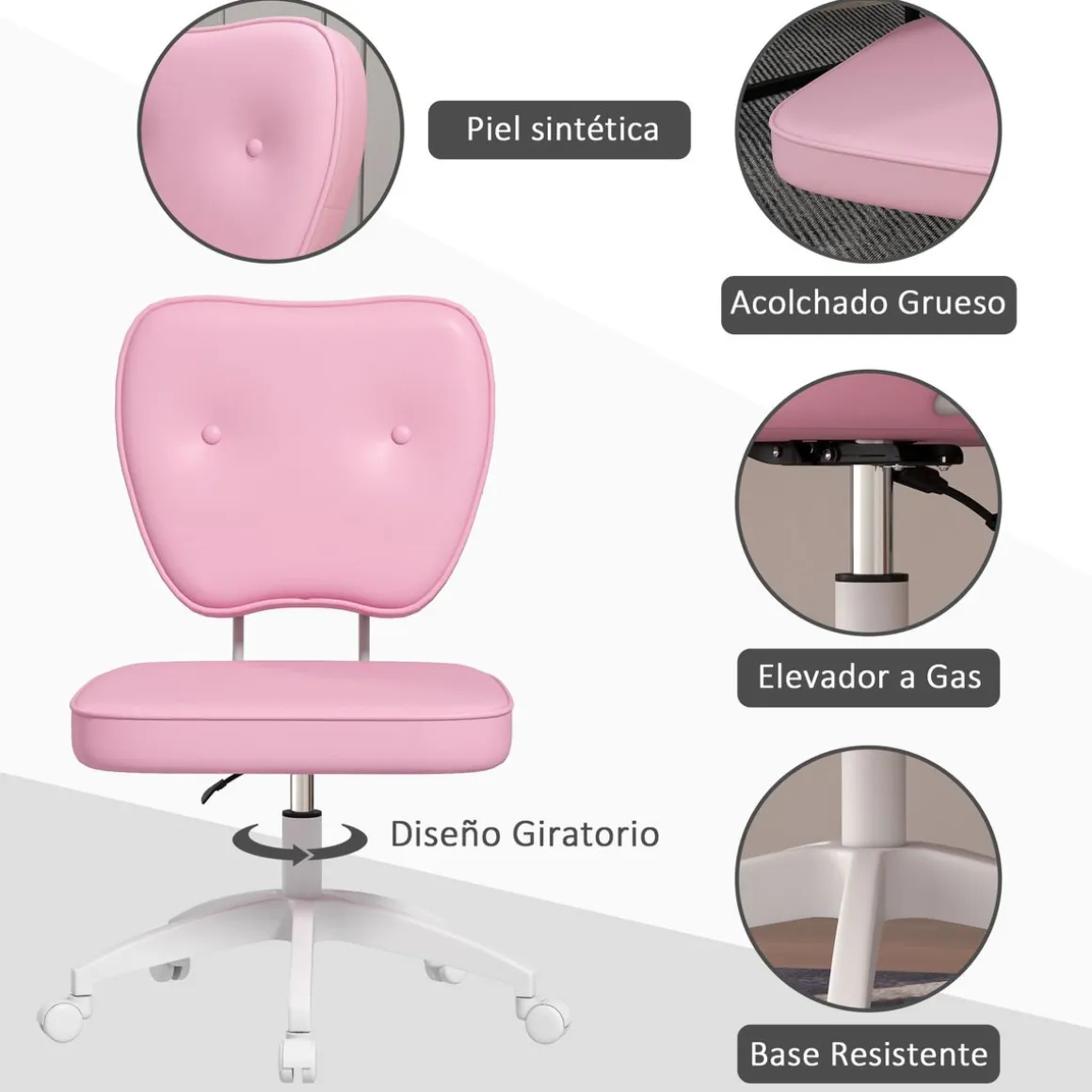 Silla de oficina Cherry Vinsetto altura regulable + ruedas rosa 82-92x46x59 cm